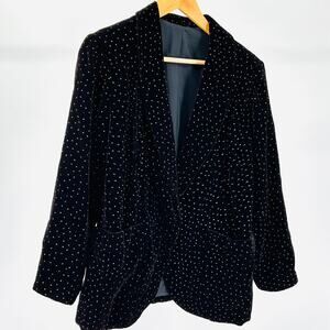 Vintage 80s Black Velvet Gold Glitter Polka Dot Fitted Blazer Jacket